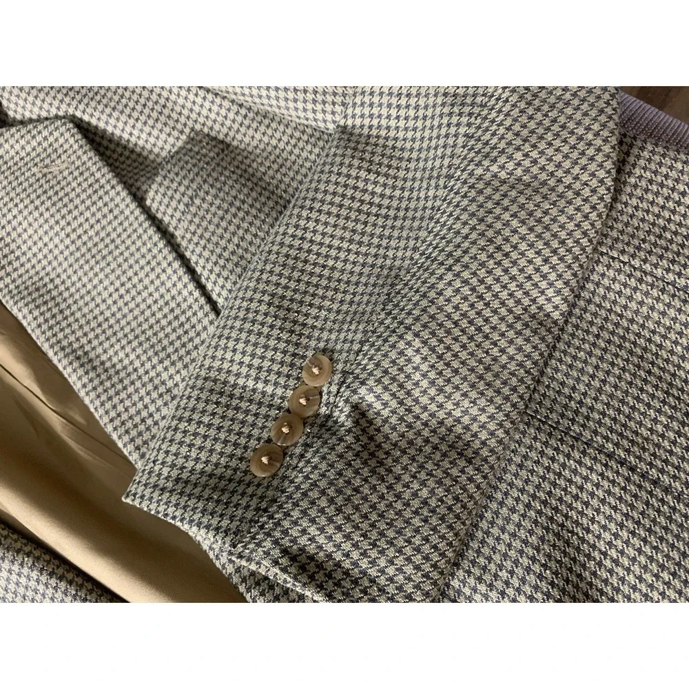 Mens Large Hounds Tooth Tan Suit Jacket Lana Moda Italy Sports Coat‎ Blazer VTG
